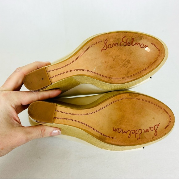 SAM EDELMAN Kylie Cream Leather Platform Espadrille style wedge heels, Size 7 - Picture 16 of 16